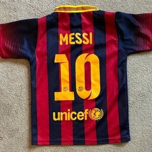 FC Barcelona QATAR AIRWAYS #10 Messi Soccer Jersey Kids Small 6/7